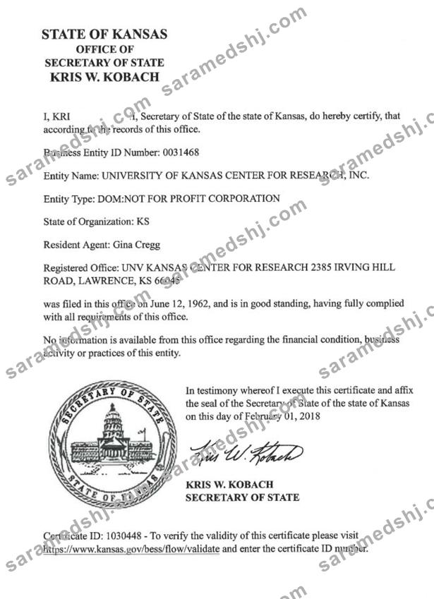 USA Kansas certificate of good standing